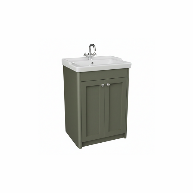 Forest green floor standing bathroom vanity unit with two door storage and classic styling | Home Centre Direct UK
