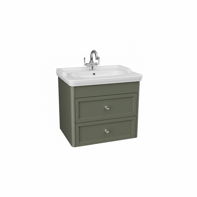 Forest green wall hung bathroom vanity unit with two drawer storage and modern styling | Home Centre Direct UK