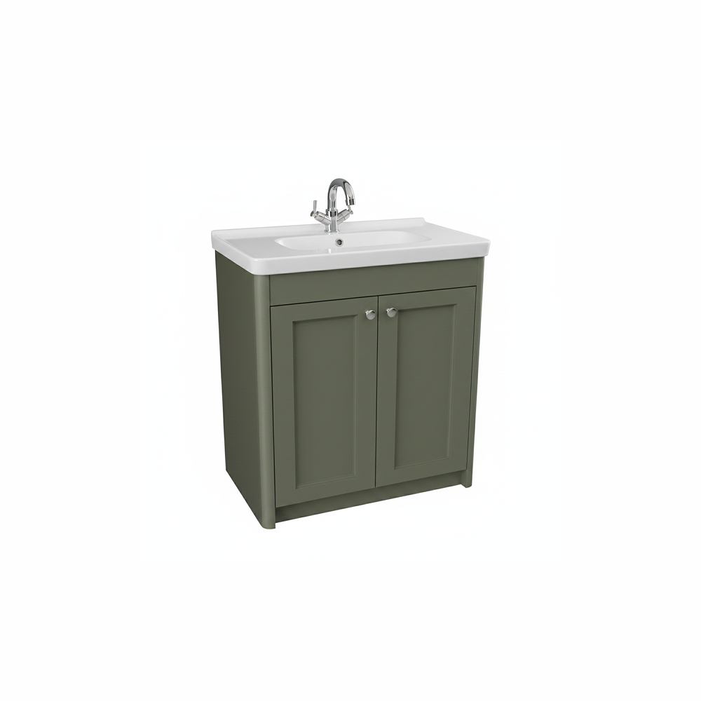 Forest green floor standing bathroom vanity unit with two door storage and classic styling | Home Centre Direct UK