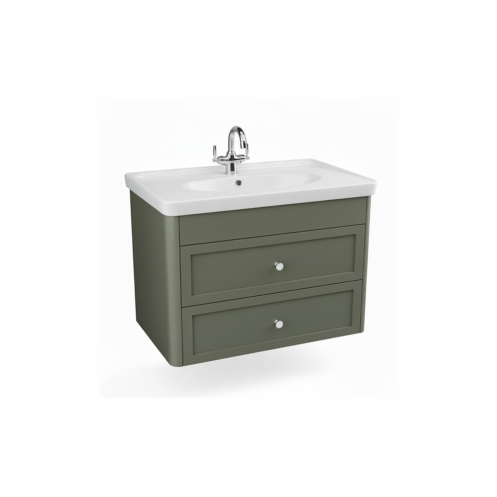 Forest green wall hung bathroom vanity unit with two drawer storage and modern styling | Home Centre Direct UK