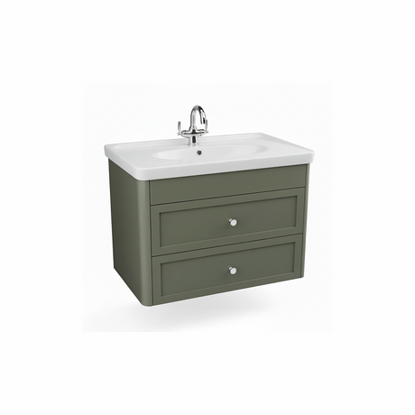 Forest green wall hung bathroom vanity unit with two drawer storage and modern styling | Home Centre Direct UK