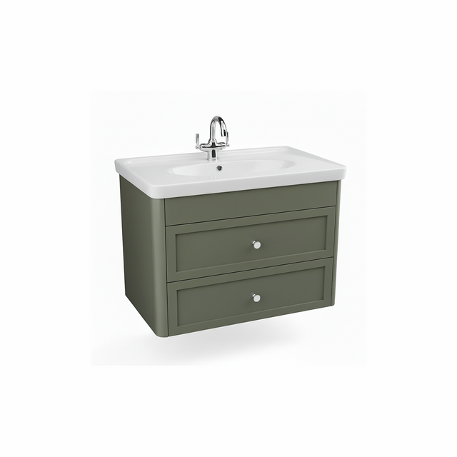 Forest green wall hung bathroom vanity unit with two drawer storage and modern styling | Home Centre Direct UK
