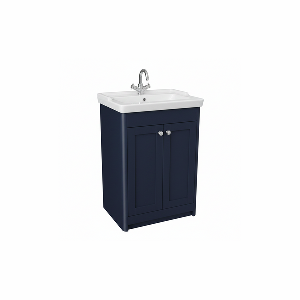 Midnight blue floor standing bathroom vanity unit with two door storage and contemporary styling | Home Centre Direct UK