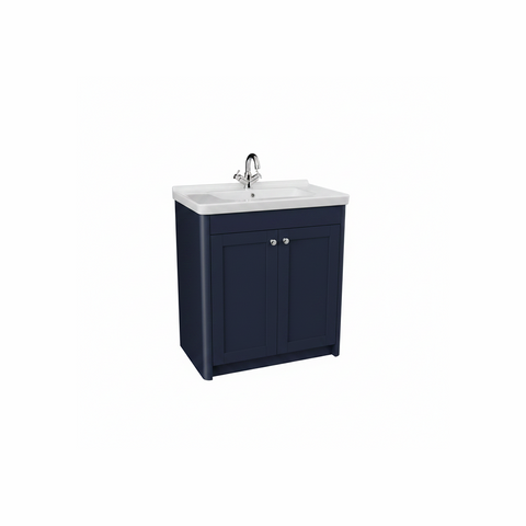 Midnight blue floor standing bathroom vanity unit with two door storage and contemporary styling | Home Centre Direct UK