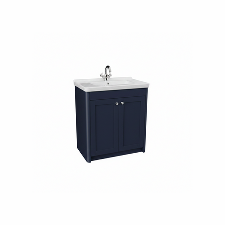 Midnight blue floor standing bathroom vanity unit with two door storage and contemporary styling | Home Centre Direct UK
