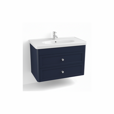 Midnight blue wall hung bathroom vanity unit with two drawer storage and contemporary styling | Home Centre Direct UK
