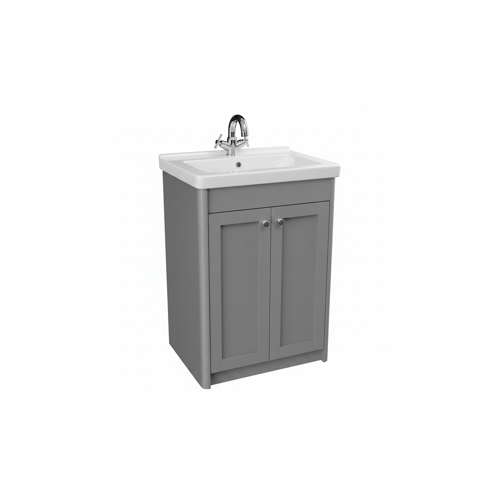Pearl grey floor standing bathroom vanity unit with two door storage and classic styling | Home Centre Direct UK