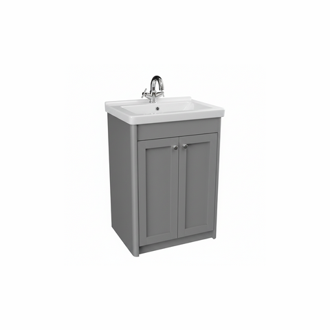 Pearl grey floor standing bathroom vanity unit with two door storage and classic styling | Home Centre Direct UK