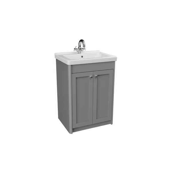 Pearl grey floor standing bathroom vanity unit with two door storage and classic styling | Home Centre Direct UK