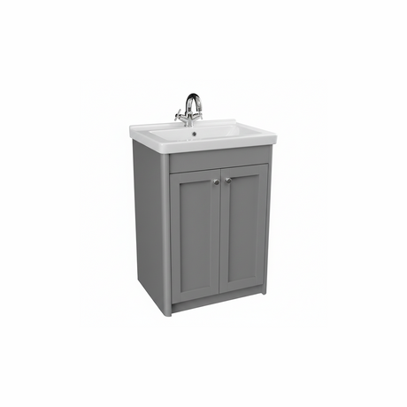 Pearl grey floor standing bathroom vanity unit with two door storage and classic styling | Home Centre Direct UK