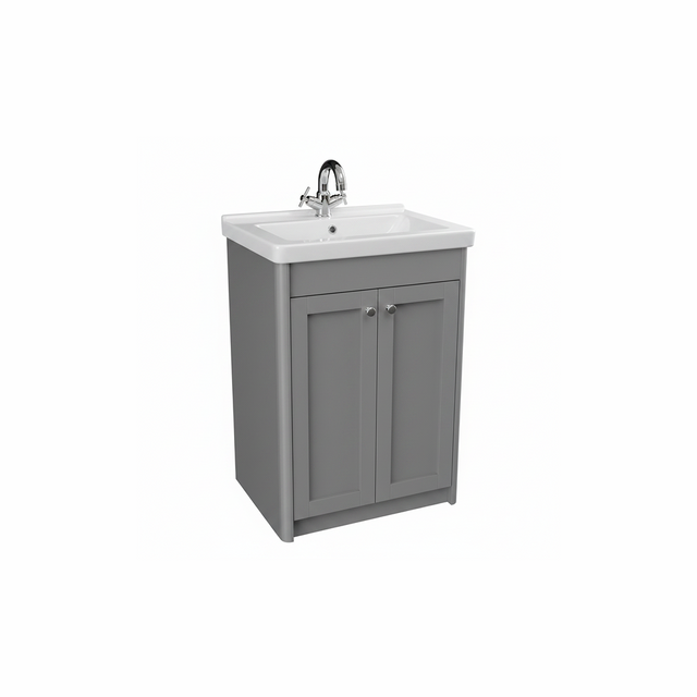 Pearl grey floor standing bathroom vanity unit with two door storage and classic styling | Home Centre Direct UK