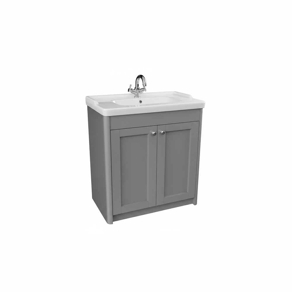 Pearl grey floor standing bathroom vanity unit with two door storage and classic styling | Home Centre Direct UK