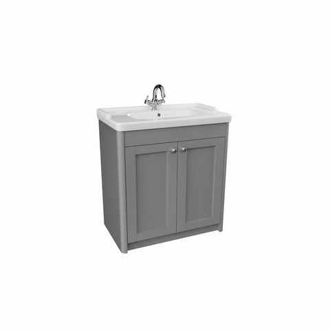 Pearl grey floor standing bathroom vanity unit with two door storage and classic styling | Home Centre Direct UK