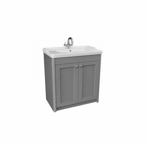 Pearl grey floor standing bathroom vanity unit with two door storage and classic styling | Home Centre Direct UK