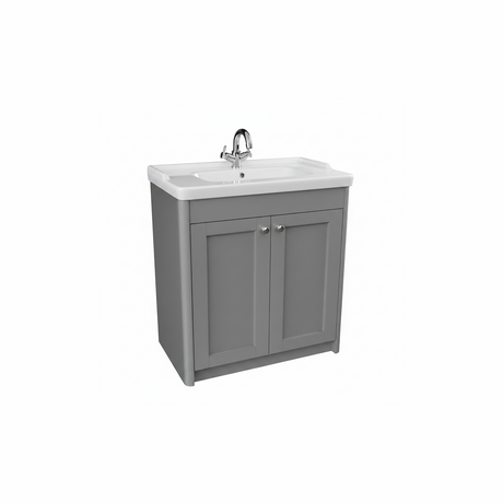 Pearl grey floor standing bathroom vanity unit with two door storage and classic styling | Home Centre Direct UK
