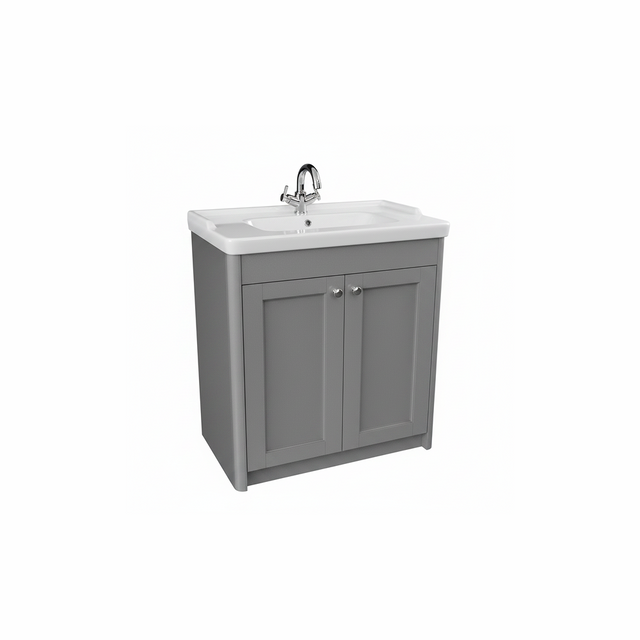 Pearl grey floor standing bathroom vanity unit with two door storage and classic styling | Home Centre Direct UK