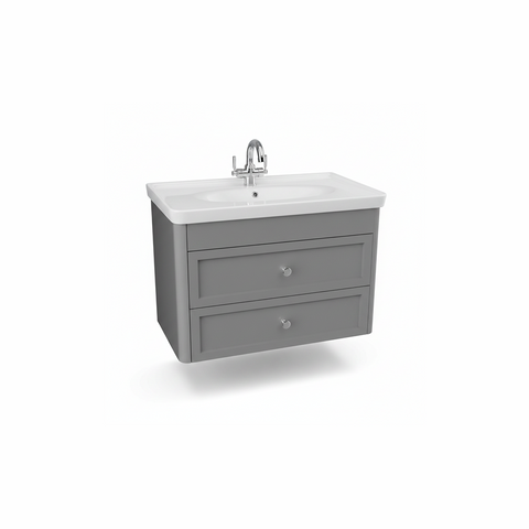 Pearl grey wall hung bathroom vanity unit with two drawer storage and modern styling | Home Centre Direct UK