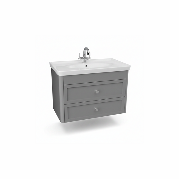 Pearl grey wall hung bathroom vanity unit with two drawer storage and modern styling | Home Centre Direct UK