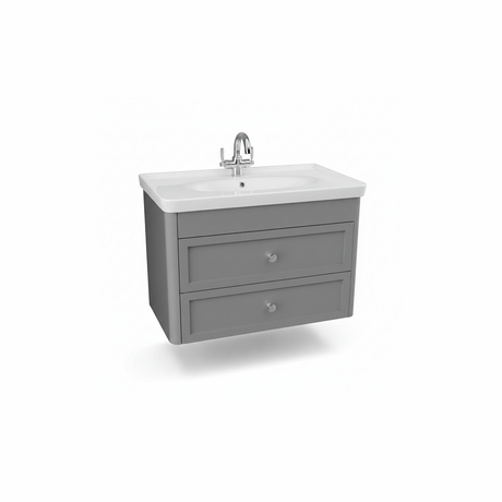 Pearl grey wall hung bathroom vanity unit with two drawer storage and modern styling | Home Centre Direct UK