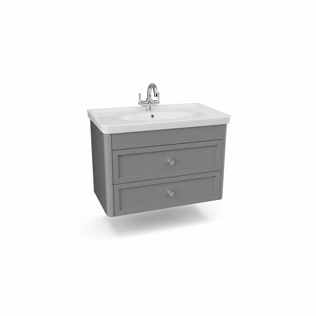 Pearl grey wall hung bathroom vanity unit with two drawer storage and modern styling | Home Centre Direct UK
