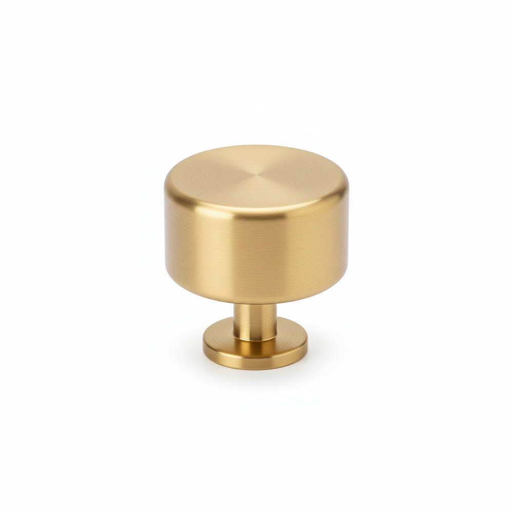 Brushed brass knurled cabinet knob with textured grip detail and warm metallic finish | Home Centre Direct UK