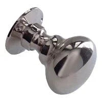 Polished chrome door knob with round base and smooth finish