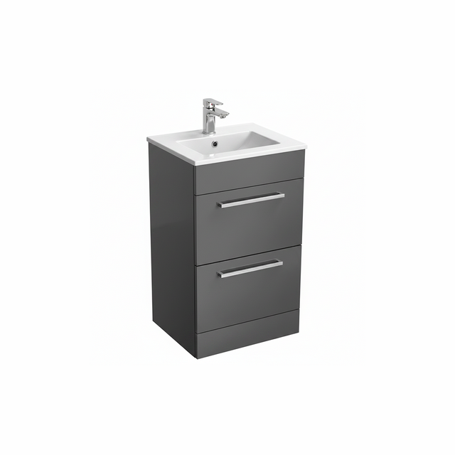Anthracite floor standing bathroom vanity unit with two drawer storage and modern finish | Home Centre Direct UK