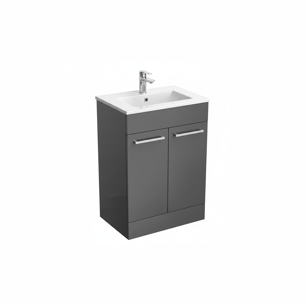 Anthracite floor standing bathroom vanity unit with two door storage design | Home Centre Direct UK