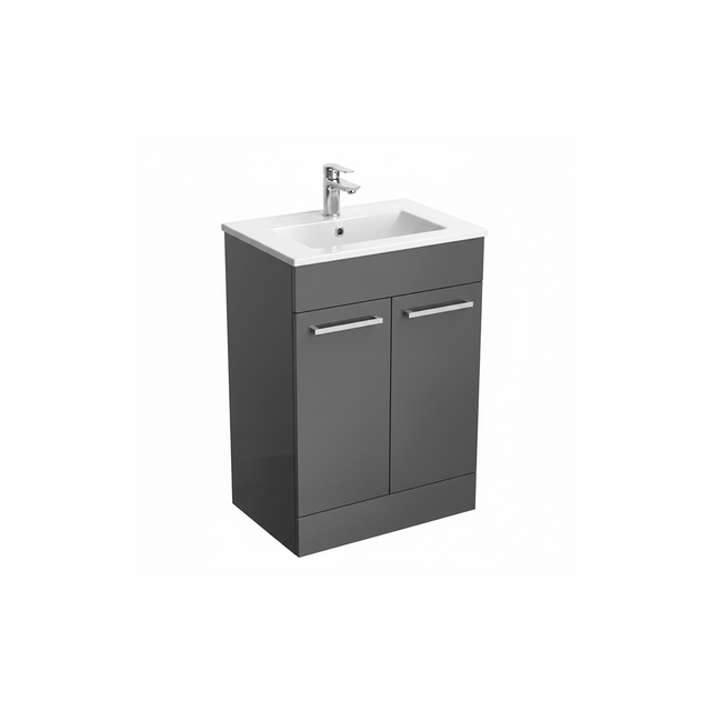 Anthracite floor standing bathroom vanity unit with two door storage design | Home Centre Direct UK
