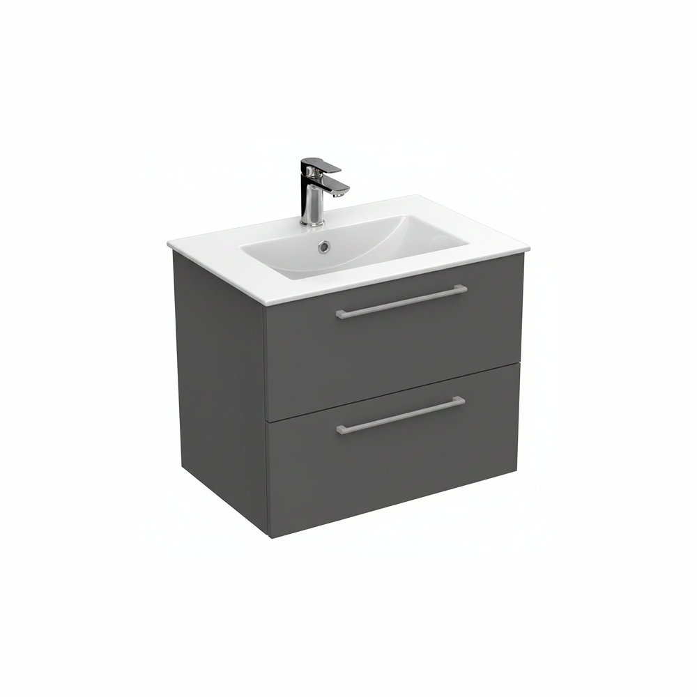Anthracite wall hung bathroom vanity unit with two drawer storage and modern finish | Home Centre Direct UK