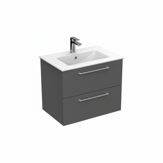 Anthracite wall hung bathroom vanity unit with two drawer storage and modern finish | Home Centre Direct UK