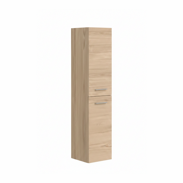 Light oak tall bathroom storage cabinet with natural wood grain finish | Home Centre Direct UK