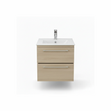 Light oak wall hung bathroom vanity unit with two drawer storage and natural wood finish | Home Centre Direct UK