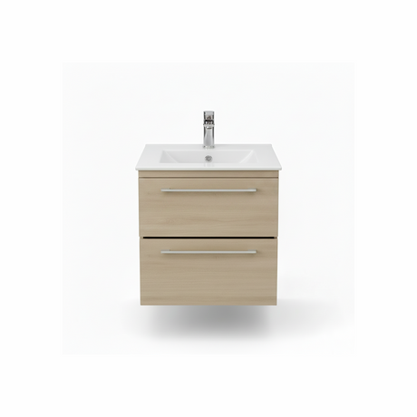 Light oak wall hung bathroom vanity unit with two drawer storage and natural wood finish | Home Centre Direct UK