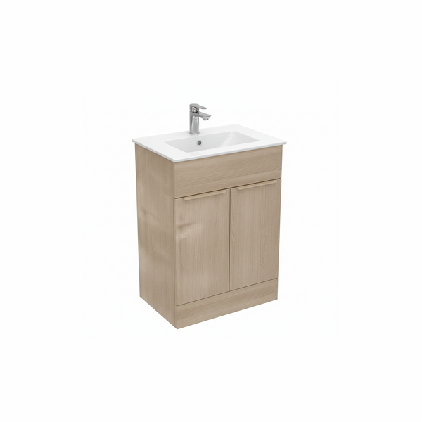 Light oak bathroom vanity unit with double door storage and natural wood grain finish | Home Centre Direct UK