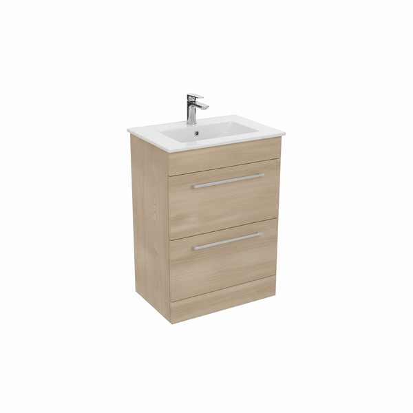 Light oak floor standing bathroom vanity unit with two drawer storage | Home Centre Direct UK