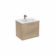 Light oak wall hung bathroom vanity unit with two drawer storage and natural wood finish | Home Centre Direct UK