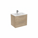 Light oak wall hung bathroom vanity unit with two drawer storage and natural wood finish | Home Centre Direct UK
