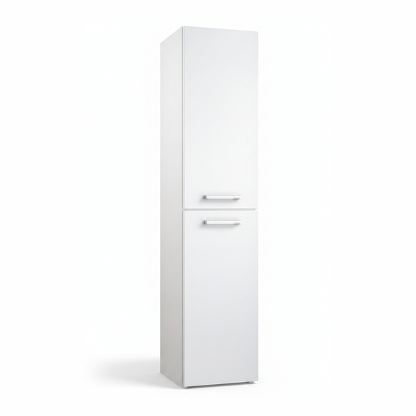 White bathroom storage cabinet with two door design and contemporary finish | Home Centre Direct UK