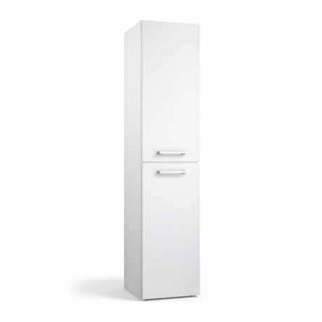 White bathroom storage cabinet with two door design and contemporary finish | Home Centre Direct UK