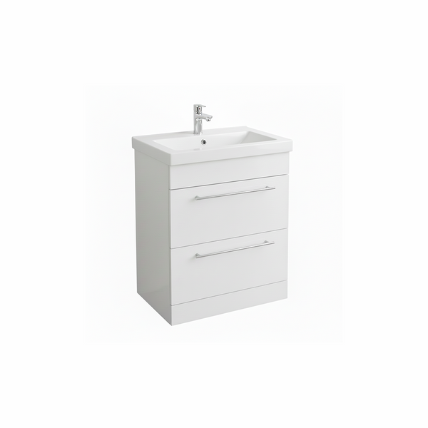 White floor standing bathroom vanity unit with two drawer storage and modern design | Home Centre Direct UK