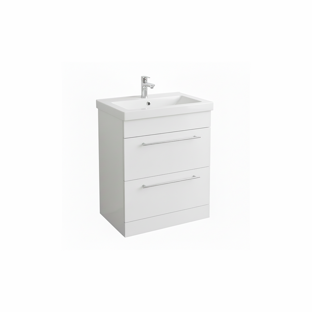 White floor standing bathroom vanity unit with two drawer storage and modern design | Home Centre Direct UK