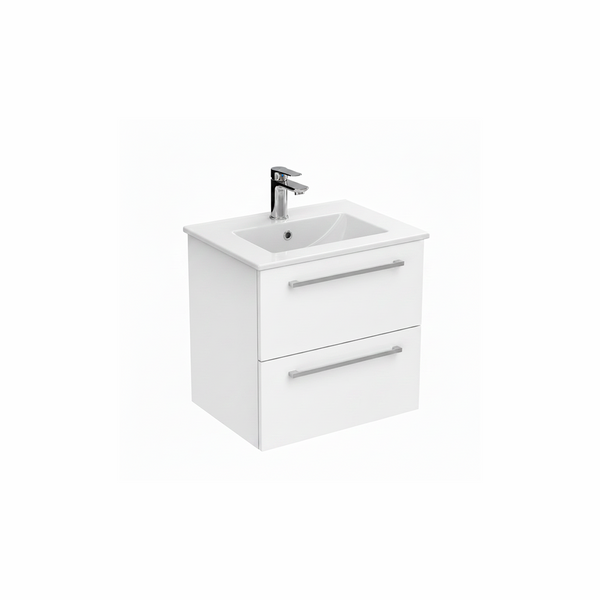 White wall hung bathroom vanity unit with two drawer storage and minimalist design | Home Centre Direct UK