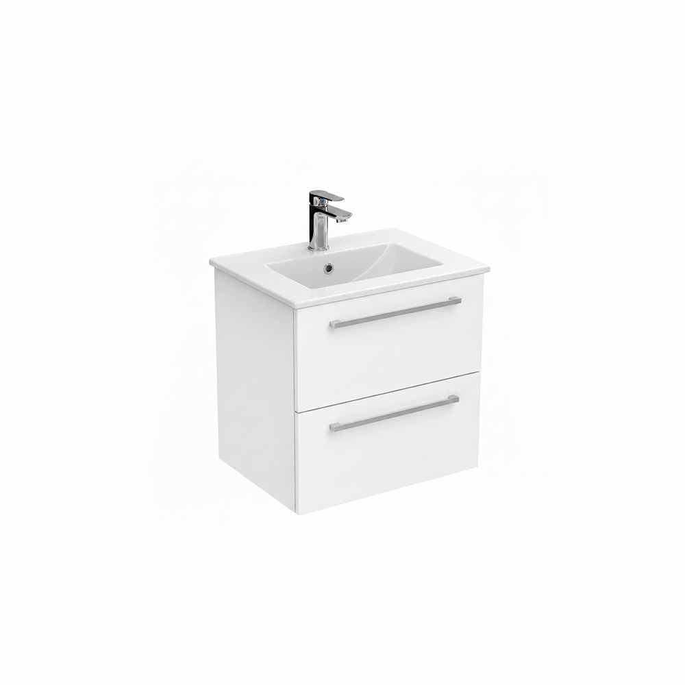 White wall hung bathroom vanity unit with two drawer storage and minimalist design | Home Centre Direct UK