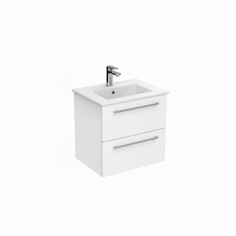 White wall hung bathroom vanity unit with two drawer storage and minimalist design | Home Centre Direct UK