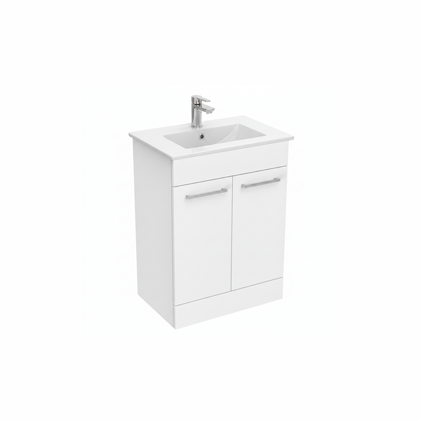 White floor standing bathroom vanity unit with two door storage and contemporary finish | Home Centre Direct UK