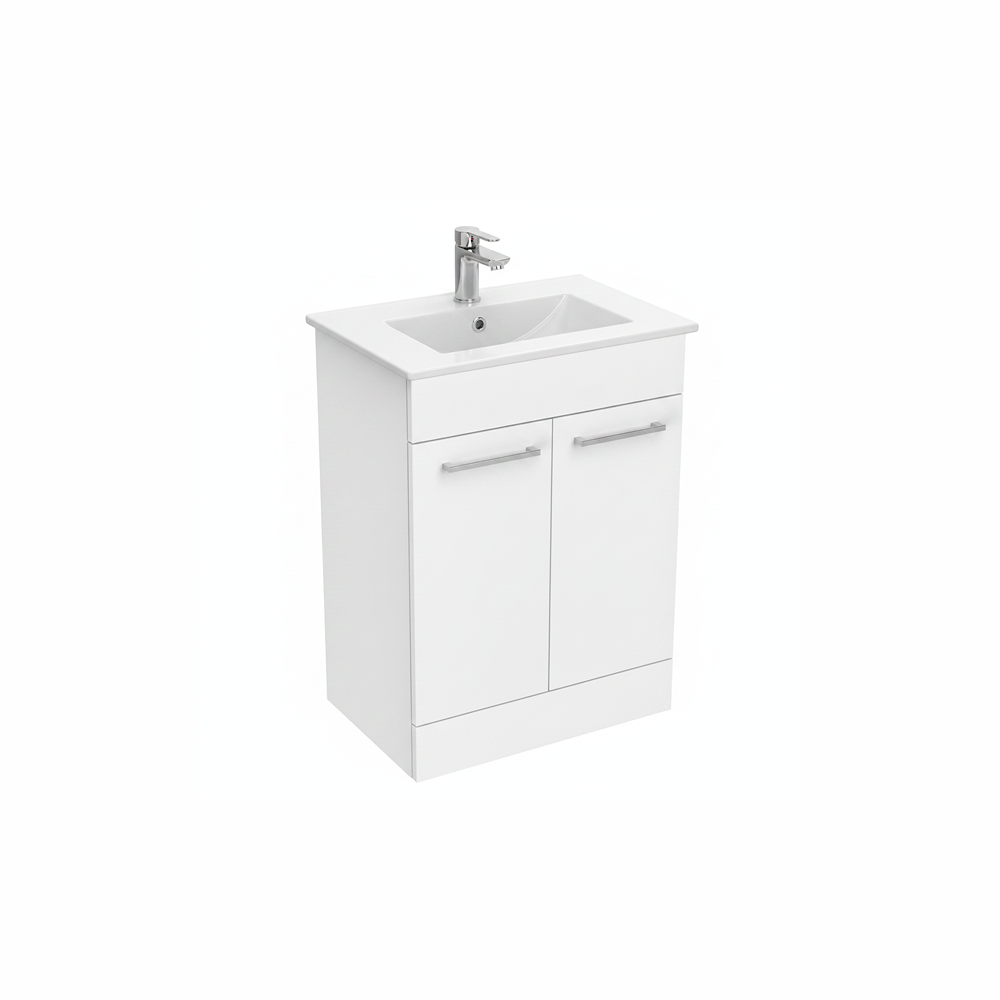 White floor standing bathroom vanity unit with two door storage and contemporary finish | Home Centre Direct UK