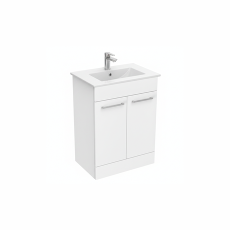 White floor standing bathroom vanity unit with two door storage and contemporary finish | Home Centre Direct UK
