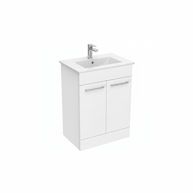 White floor standing bathroom vanity unit with two door storage and contemporary finish | Home Centre Direct UK