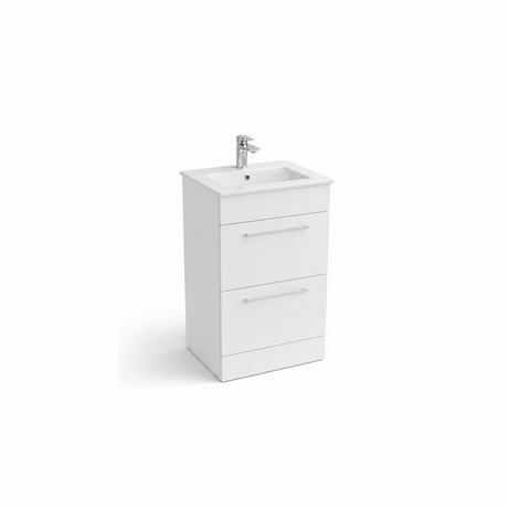 White floor standing bathroom vanity unit with two drawer storage and modern finish | Home Centre Direct UK